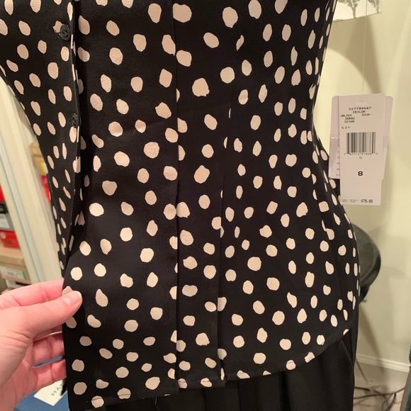 NWT Jones New York Black & Pink Polka Dot Silk Top - Picture 2 of 7